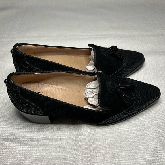 MODA Block Heel Loafers with Tassles in Black Suede Leather - Picture 2 of 5